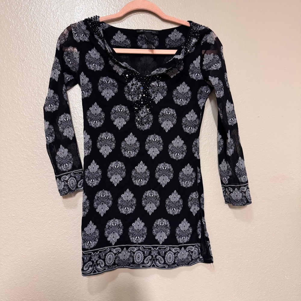 INC International Concepts Black and White Paisley-Print Tunic